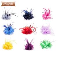 JINXUANE สุภาพสตรี Fascinator การแสดงเต้นรำละติน การแสดงเต้นรำ ข้อมือดอกไม้ กิ๊บติดผมเจ้าสาว อุปกรณ์ผมจัดงานแต่งงาน กิ๊บติดผมขนนก