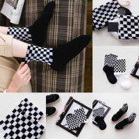 1 Pair Skateboard Female Socks Funny White and Black Squares Chic