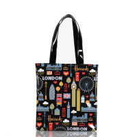 London Style PVC Reusable Shopping Bag Womens Bag Eco Friendly Flower Shopper Bag Waterproof Handbag Lunch Tote Shoulder Bag