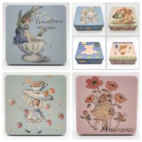 Cartoon Flower Tea Girl Cookie Storage Box Square Tinplate Candy Organizer DIY Baking Cake Container Festival Packaging Gift Box