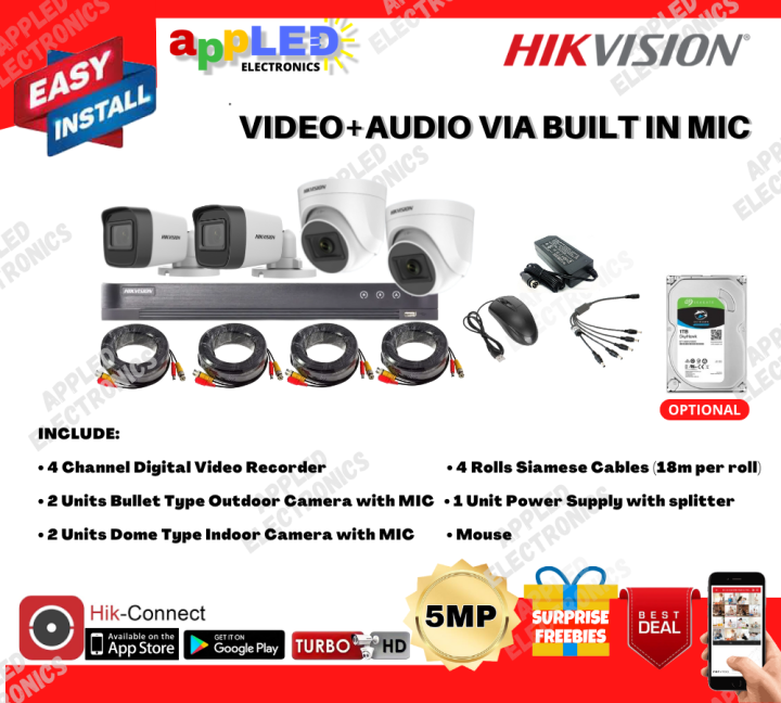 HIKVISION CCTV PACKAGE WITH AUDIO PICKUP/RECORDING 5MP 4 CAMERAS WITH ...