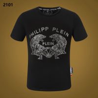 Philipp Plein เสื้อยืดแขนสั้นสำหรับผู้ชาย,เสื้อยืดแขนสั้นผ้าคอตตอนพิมพ์ลายเสือเพชรแบรนด์คุณภาพสูง