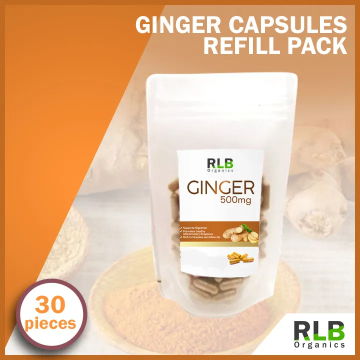 Organic Pure Natural Ginger Capsules Refill Pack (30 Capsules) Antiinflammatory, Antioxidant