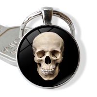 Skeleton Skull Keychain Accessories Skull Pattern Design Round Glass Pendant Metal Keyring Keychain Key Holder for Keys Men Gift Key Chains