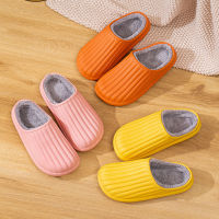 Winter Warm Slippers Women Waterproof Thick Sole Non-slip Plush Cotton Shoes Men Memory Foam Couples Home Faux Fur Slide Y