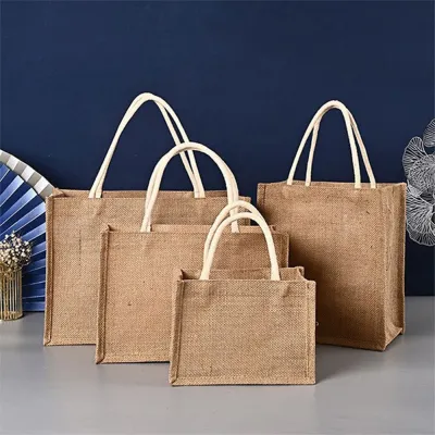 Reusable Blank Burlap Tote Shopping Bag Large Capacity Travel Beach Storage Handbag ReusableGrocery Bags with Handles