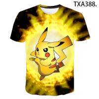 Pikachu ร่วมเสื้อยืดอะนิเมะโปเกมอน INS แขนสั้นผู้ชายและผู้หญิงโลโก้วันยอดนิยมครึ่งแขน