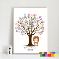 First communion Boy ลายนิ้วมือต้นไม้สมุดเยี่ยม Baby Shower ของที่ระลึกผ้าใบโปสเตอร์ baptism วันเกิด Wall Art ภาพ Room decorhot