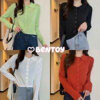 Bentoy*พร้อมส่ง*เสื้อครอปเสื้อแขนยาวคอปกกระดุมเปิดได้NO.77003