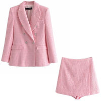 2021 New Women Two Pieces Set Tweed Textured Blazer and Shorts Suit Fashion Casual Chic Lady Outfits Women Suit