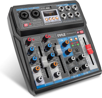 Pyle Professional Wireless DJ Audio Mixer - 6-Channel Bluetooth Compatible DJ Controller Sound Mixer w/ DSP Effects, USB Audio Interface, Dual RCA In, XLR/1/4" Microphone In, Headphone Jack- PMX44T.5