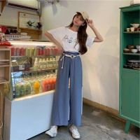 COD DSGERTRYTYIIO Wide-Leg Pants Womens Summer Korean Version High Waist Slimmer Look Versatile Casual Ankle-Point Straight