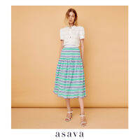 [asava aw22] Stripe flared skirt กระโปรงผู้หญิง เอวสูง ปลายบาน พิมพ์ลายทาง จับรูด