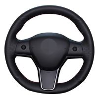 【YF】 Car Steering Wheel Cover Hand-stitched Soft Black Artificial Leather For Tesla Model 3 2015-2020 Y 2019 2020