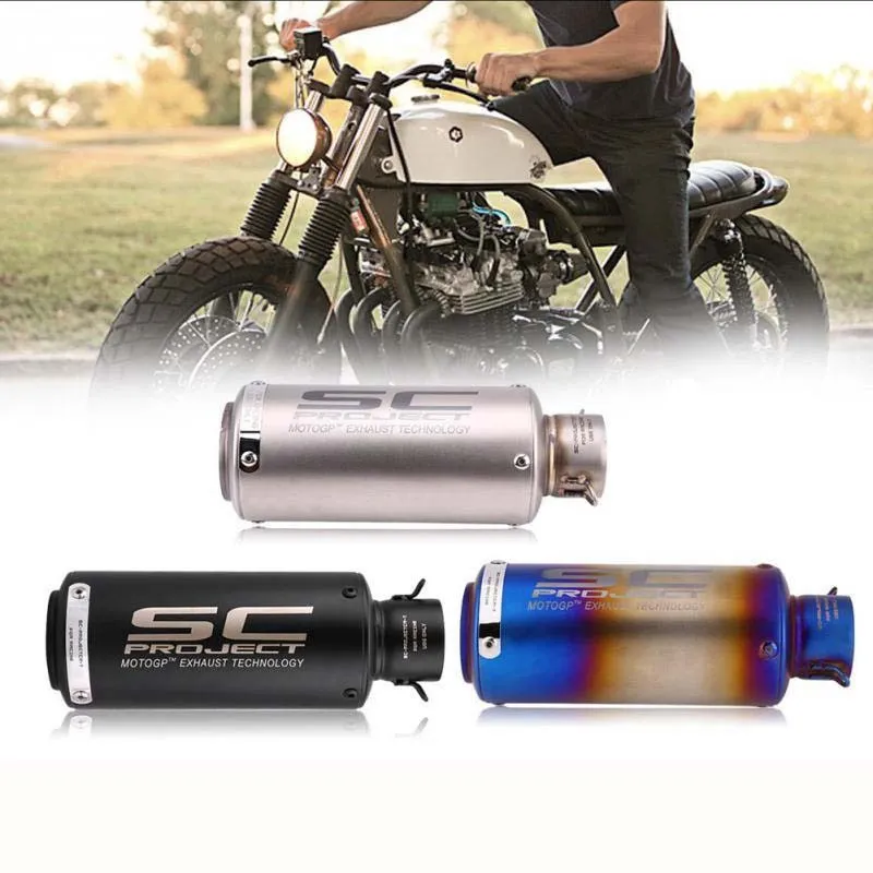 38-51mm Motorcycle Exhaust With Silencer SC Racing Project Escape Moto Muffler For Pit Bike Cafe Racer pcx r6 z900 mt07 g310gs er6n fz6 SC project Exhaust Muffler Tailpipe Tip Stainless 51mm Motorcycle