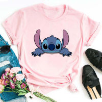 เสื้อยืดแฟชั่นสตรีพิมพ์ลายการ์ตูนน่ารักสไตล์ฮาราจูกุ Lilo Stitch Kawaii  X94T