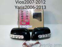 ส่งฟรี ฝาครอบกระจกมองข้าง Vios2007 ถึง 2012, Yaris 2006 ถึง 2013, Altis 2008 ถึง2013 สีดำเงา ไฟหรี่สีน้ำเงิน ไฟเลี้ยวสีส้ม