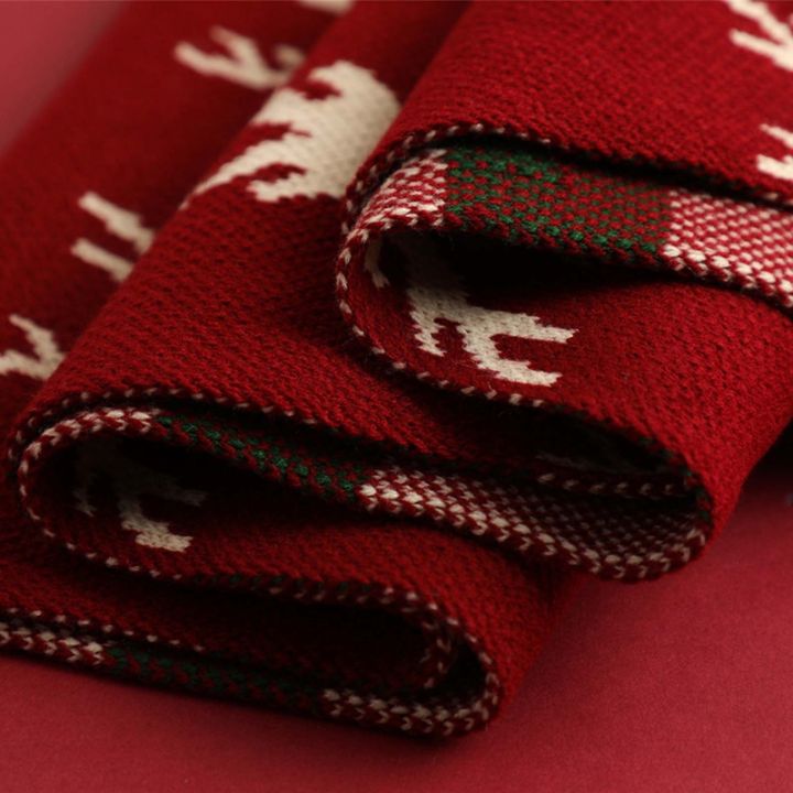 ผ้าพันคอขนสัตว์ถักลายคริสมาสต์สำหรับผู้ชายผู้หญิงผ้าพันคอสีแดงปีใหม่-lijing1pcs-ชุดผ้าพันคอเสริมบุคลิกอบอุ่นลายเกล็ดหิมะพร้อมกวางกวางใหญ่