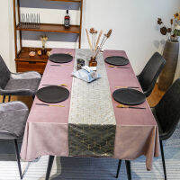 Nordic Foil Printing Golden Line Velvet Table-runner Soft Luxury Geometric Decorative Tabel-runner Home Ho Bed Runner