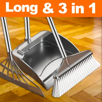 Broom and Dustpan Set, Broom and Upright Dustpan Combo with Long Handle and  Floor Squeegee, Outdoor Indoor Broom with Dustpan Set for Home Kitchen
