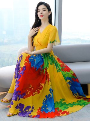 2023 Yellow Chiffon Boho Beach Long Summer Elegant Dresses Clothes For Women Fashion Prom Black Floral Bodycon Luxury Maxi Dress