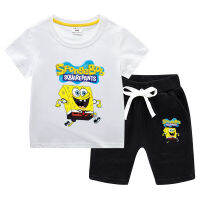 SpongeBob กางเกงขาสั้นสำหรับชายเสื้อแขนสั้นสำหรับเด็กหญิงเสื้อยืดกางเกง2021ใหม่เกาหลีแบบสบายๆ2ชิ้นชุดเสื้อผ้าสำหรับเด็กฤดูร้อน Casual แฟชั่นชุด