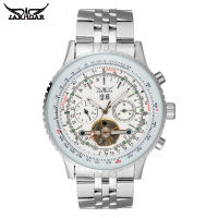 ZZOOI JARAGAR Mens Watches Automatic Self-Wind Luxury Mechanical Watch Stainless Steel Band Shock Resistant Complete Calendar Watch