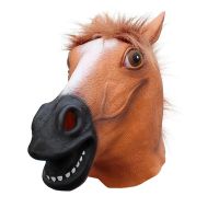 Brown Horse Mask Halloween Horse Head Latex Mask Creepy Animal Costume Theater Prank Crazy Carnival Party Halloween Decor Props