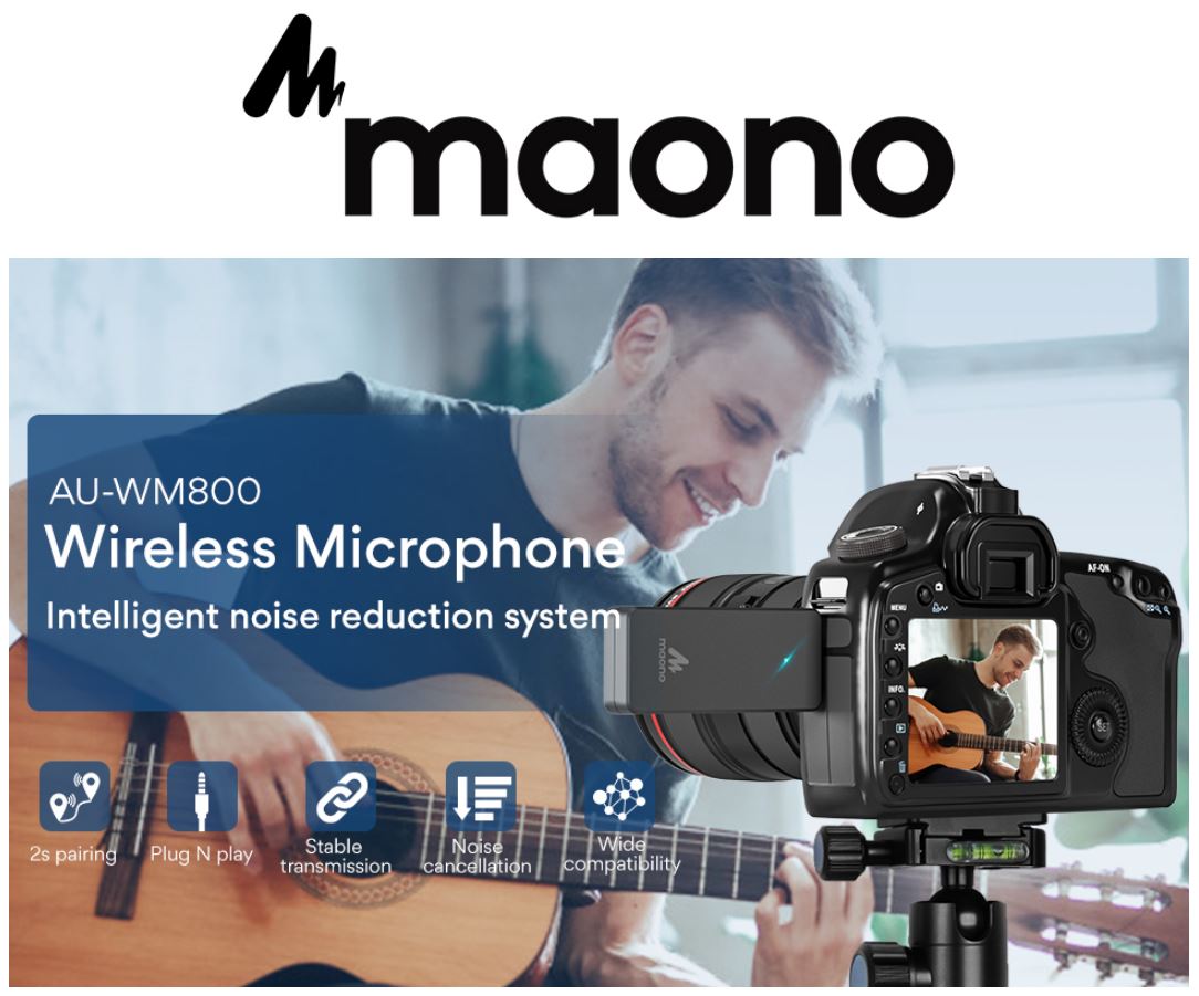 Recording Videos 2.4G Stable Transmission Wireless Lavalier Microphone Interview AU-WM800 MAONO Ultra-Lightweight Buit-in Handheld Mic/External Lapel Mic with Volume Adjustment for Vlogging 