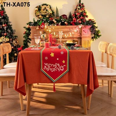 คริสต์มาสตารางธงผ้าฝ้ายลินิน placemat บรรยากาศเทศกาลผ้าปูโต๊ะกันน้ำสี่เหลี่ยมผืนผ้าผ้าปูโต๊ะตู้ทีวีผ้าคลุมผ้าคลุมผ้าเช็ดตัว