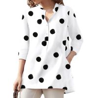 [COD] European and Fashion Top 3/4 Sleeve Ladies Loose Dot Print Shirt