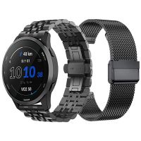 Stainless Steel Metal Strap For Garmin Forerunner 255 Music 55 245 645 Mesh Band Vivoactive 4/Venu 2 Plus Sq Watchband Bracelet Cleaning Tools