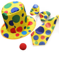 4pcs Party Clown Polka Dots Hat Tie Bow Nose Cosplay Props Halloween Costume Circus Accessories Set Pack Easter