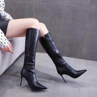 CODkuo0186 Pointed Toe Boots Women High-Heeled Autumn Winter Black Small But Knee 2023 New Style Stiletto Sexy High