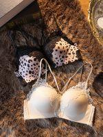 [COD] front button beautiful back underwear womens chest gathered no steel ring thin sexy lace leopard print push-up bra