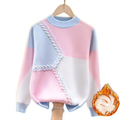 New Arrival Autumn-Winter Girls Sweaters 4-17Y Baby Girls O-neck Cotton Velvet Knite Warm Jakcet Quality Teenage Pullovers