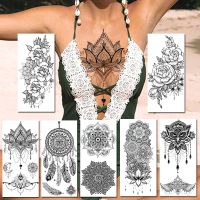 Black Henna Temporary Tattoos Sticker Realistic Fake Jewelry Mandala Flower Tattoos For Women Sexy Dreamcatcher Body Art Paper Stickers