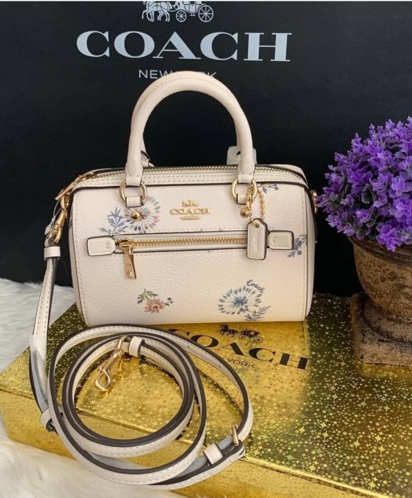 COACH Mini Rowan Satchel Bag Charm With Dandelion Floral Print