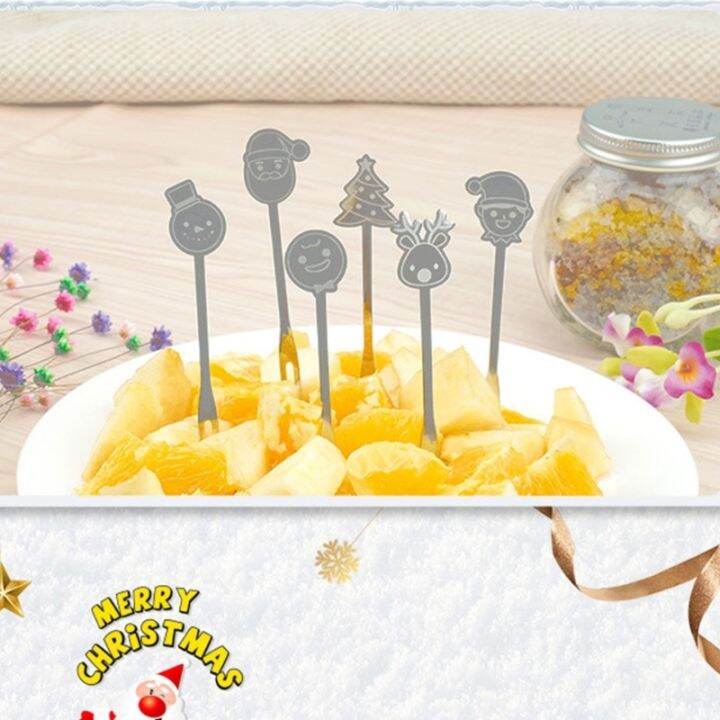 6pcs-christmas-fruit-forks-stainless-steel-dessert-cake-salad-toothpick-kitchen-tableware-reusable-kids-lunch-wholesale