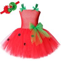 Girls Strawberry Tutu Dress Red Tulle Children Perform Party Dresses Baby Kids Christmas Halloween Fruit Costume for Girls 1-12Y