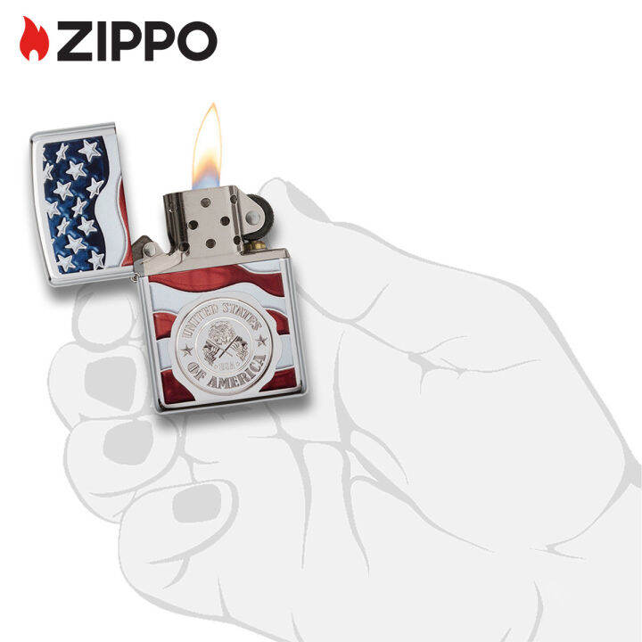 zippo-american-stamp-on-flag-design-high-polish-chrome-pocket-lighter-zippo-29395โครเมี่ยมโปแลนด์สูง-ไฟแช็กไม่มีเชื้อเพลิงภายใน