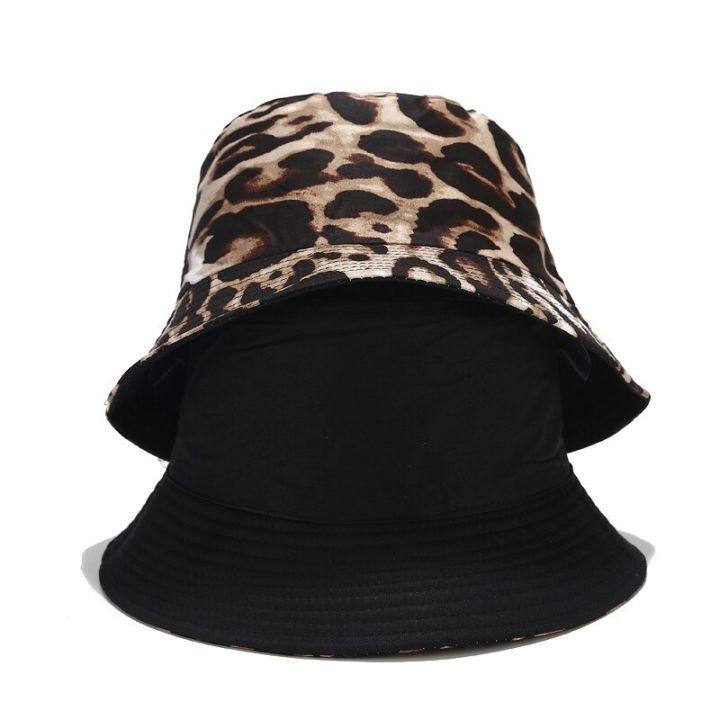 หมวกบักเก็ตผ้าฝ้ายพิมพ์ลายเสือดาวเทรนด์หมวก-hunting-ผู้หญิงอ่างกันแดดพับได้สำหรับผู้ชาย