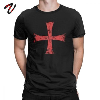 Men Tshirt Distressed Crusader Knights Templar Cross T Shirts Premium Cotton T-Shirt Crewneck Tee Short Sleeve Clothes Plus Size
