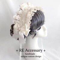 【hot】۞✱  Bow Hairband with Hairpins Ruffled Headband Star Embroidery Anime Maid Headdress