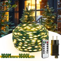 60M 160M Outdoor Lights Waterproof Street Garland LED Festoon Green Cable Fairy String Light for Christmas Tree Wedding Decor