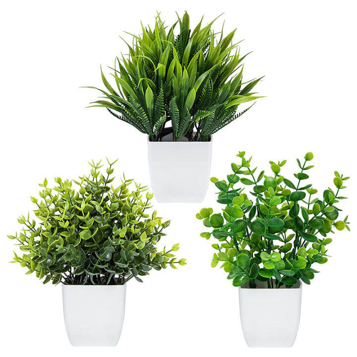 3 Pack Fake Plants in Pots Artificial Eucalyptus Plant Mini Potted Faux