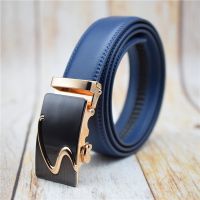 ☋♠ Genuine Leather Belt Men Blue Strap 100-130CM Automatic Buckle Men Belt 2022 Quality Designer Belt