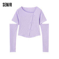 Semir เสื้อยืดแขนยาวผู้หญิงสั้นเข้ารูปหวานๆและเท่สำหรับหนุ่มน้อย2023ฤดูใบไม้ผลิสไตล์ประจำชาติใหม่เนื้อสัมผัส