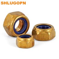 1/2/5/10pcs M4 M5 M6 M8 M10 M12 Brass Copper Hex Hexagon Nylon Insert Lock Nut Self locking Locknut Fasteners Electricity Nut