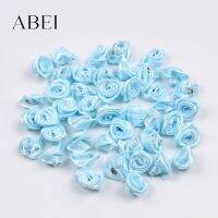 100pcs 15mm Light Blue Rose Head Artificial Silk Flower DIY Material Ribbon Boutique Accessories